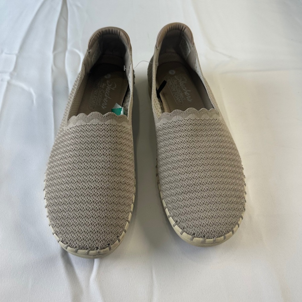 Skechers Women 11 Taupe Knit Scalloped Slip On Flats 100161 Memory Foam